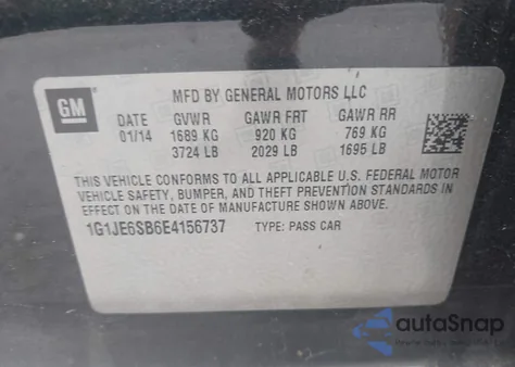 2014 Chevrolet Sonic Ltz Auto from USA, damaged, VIN 1G1JE6SB6E4156737